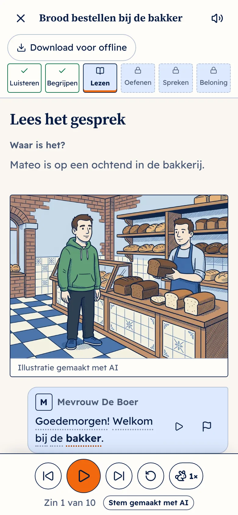 Het gesprek bij de bakker, met een tekening.