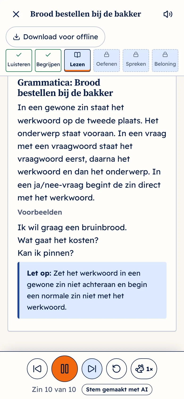 Een korte uitleg over de plaats van het werkwoord in een zin.