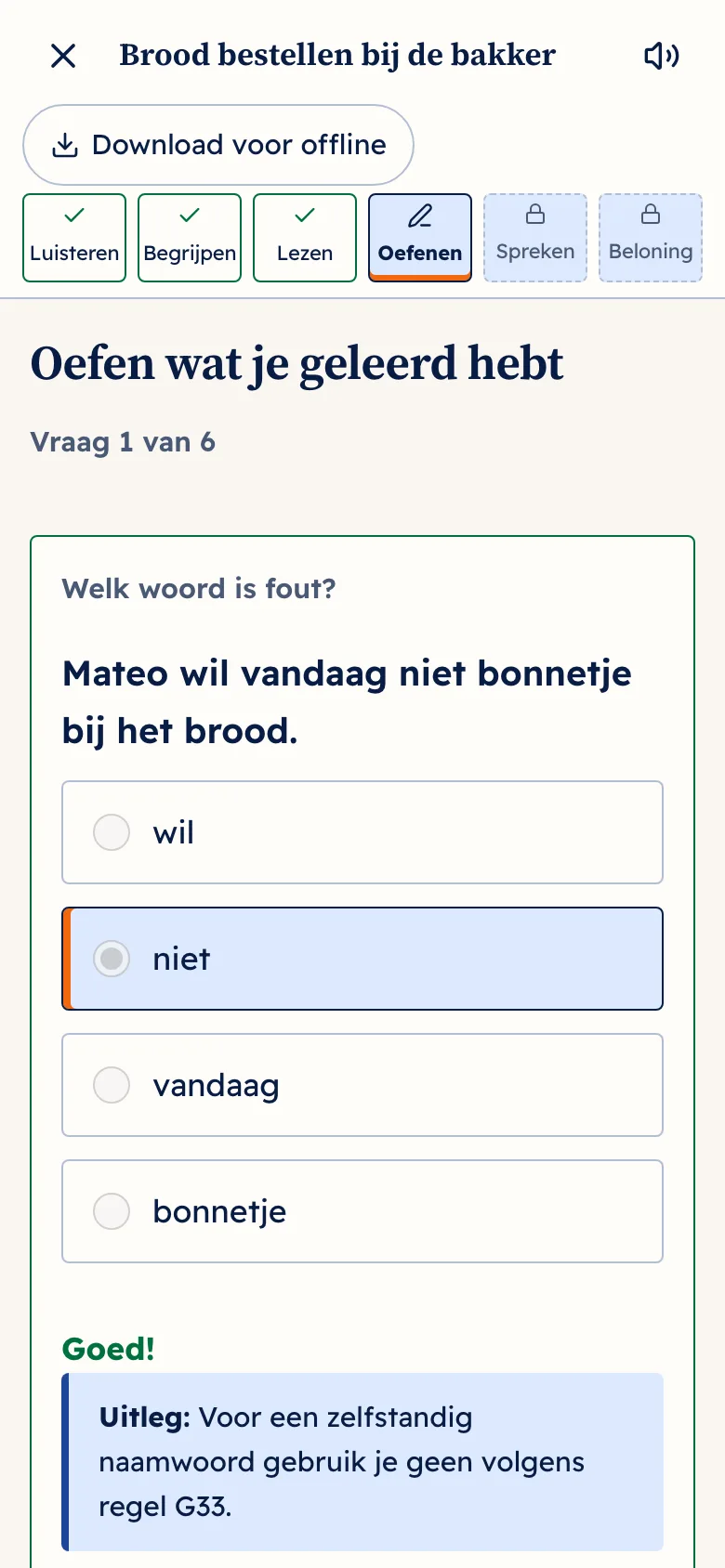 Een quizvraag met een uitleg bij het goede antwoord.